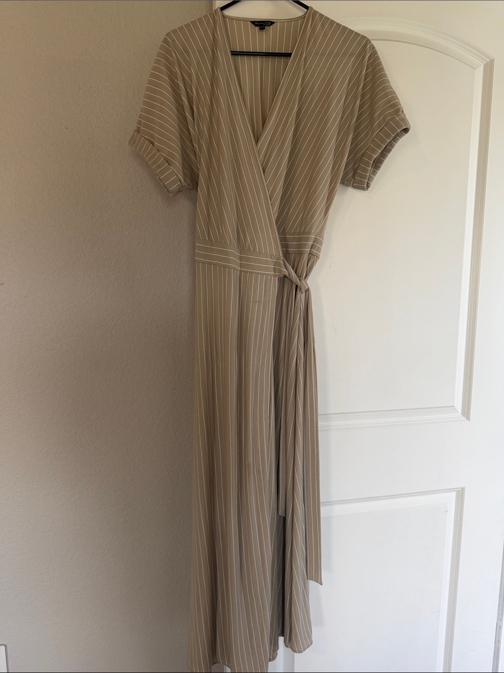 Massimo Dutti Taupe Pinstripe Wrap Maxi Dress
